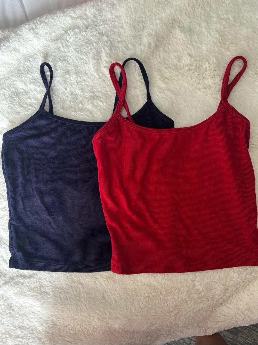 Women’s Red & Navy Ribbed Spaghetti Strap Tank Top Duo